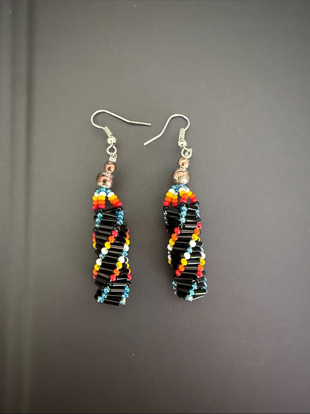Handmade Black Multicolor Beaded Twist Drop Earrings
